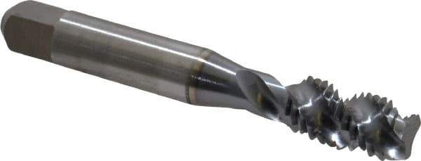 Accupro - M10x1.50 Metric Coarse 3 Flute 6H Modified Bottoming Spiral Flute Tap - Powdered Metal, TiCN Finish, 2-15/16" OAL, Right Hand Flute, Right Hand Thread, D6 - USA Tool & Supply