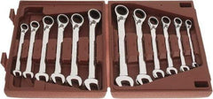 Paramount - 12 Piece, 8mm to 19mm, Reversible Ratcheting Combination Wrench Set - Metric Measurement Standard, Full Polish Chrome Finish, Comes in Blow Molded Case - USA Tool & Supply