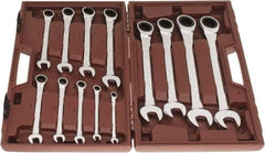 Paramount - 13 Piece, 1/4" to 1", Ratcheting Combination Wrench Set - Inch Measurement Standard, Full Polish Chrome Finish, Comes in Blow Molded Case - USA Tool & Supply