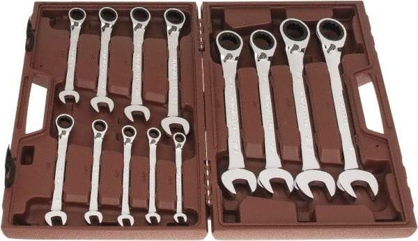 Paramount - 13 Piece, 5/16" to 1", Reversible Ratcheting Combination Wrench Set - Inch Measurement Standard, Full Polish Chrome Finish, Comes in Blow Molded Case - USA Tool & Supply