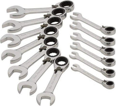 Paramount - 13 Piece, 6mm to 19mm, Stubby Ratcheting Reversible Combination Wrench Set - Metric Measurement Standard, Full Polish Chrome Finish, Comes in Blow Molded Case - USA Tool & Supply