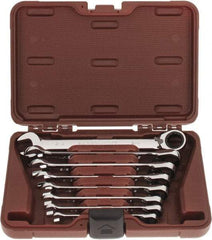 Paramount - 8 Piece, 5/16 to 3/4", Reversible Ratcheting Combination Wrench Set - Inch System of Measurement, Full Polish Chrome Finish, Comes in Blow Molded Case - USA Tool & Supply