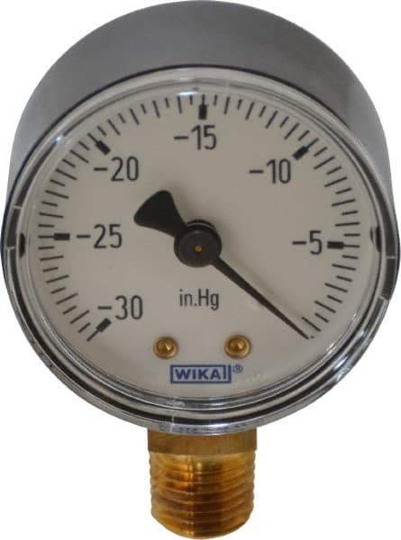 Wika - 2" Dial, 1/4 Thread, 30-0 Scale Range, Pressure Gauge - Lower Connection Mount, Accurate to 3-2-3% of Scale - USA Tool & Supply