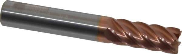 Accupro - 3/8", 7/8" LOC, 3/8" Shank Diam, 2-1/2" OAL, 6 Flute, Solid Carbide Square End Mill - Single End, TiCN Finish, Spiral Flute, 40° Helix, Centercutting, Right Hand Cut, Right Hand Flute - USA Tool & Supply