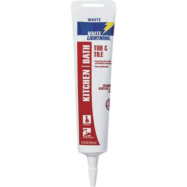 White Lightning - 5.5 oz Cartridge White Acrylic & Silicone Hybrid Caulk - 180°F Max Operating Temp - USA Tool & Supply