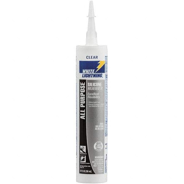 White Lightning - 10 oz Cartridge Clear RTV Silicone Joint Sealant - -80 to 400°F Operating Temp, 30 min Tack Free Dry Time, 24 hr Full Cure Time - USA Tool & Supply