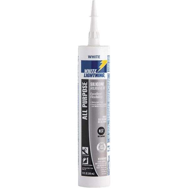 White Lightning - 10 oz Cartridge White RTV Silicone Joint Sealant - -80 to 400°F Operating Temp, 30 min Tack Free Dry Time, 24 hr Full Cure Time - USA Tool & Supply