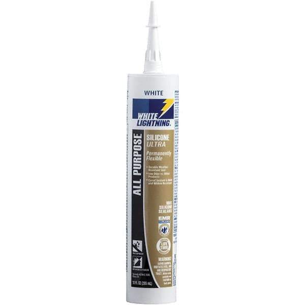 White Lightning - 10 oz Cartridge White RTV Silicone Caulk - 150°F Max Operating Temp - USA Tool & Supply