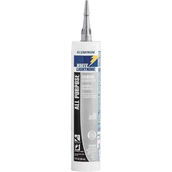 White Lightning - 10 oz Cartridge Silver RTV Silicone Joint Sealant - -80 to 400°F Operating Temp, 30 min Tack Free Dry Time, 24 hr Full Cure Time - USA Tool & Supply