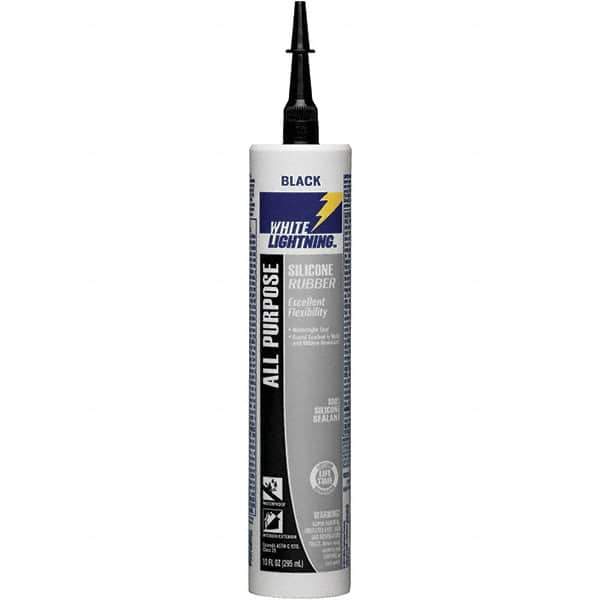 White Lightning - 10 oz Cartridge Black RTV Silicone Joint Sealant - -80 to 400°F Operating Temp, 30 min Tack Free Dry Time, 24 hr Full Cure Time - USA Tool & Supply