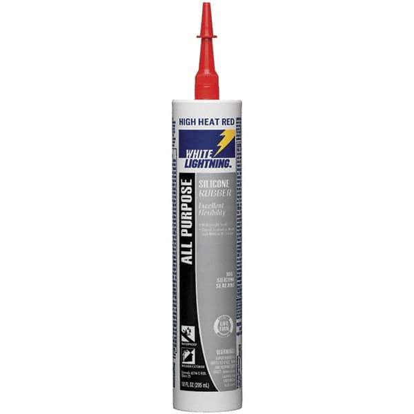 White Lightning - 10 oz Cartridge Red RTV Silicone Joint Sealant - -80 to 400°F Operating Temp, 30 min Tack Free Dry Time, 24 hr Full Cure Time - USA Tool & Supply