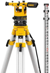 DeWALT - 20x Magnification, 5 to 200 Ft. Measuring Range, Transit Optical Level Kit - Accuracy 1/4 Inch at 100 Ft., Kit Includes Aluminum Tripod with Quick Adjust Legs - USA Tool & Supply