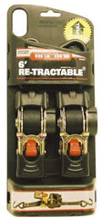 Erickson Manufacturing - 6' Long x 1" Wide, 1,500 Lb Basket Capacity, Polyester Web Sling - Black, with Retractable Ratchet - USA Tool & Supply