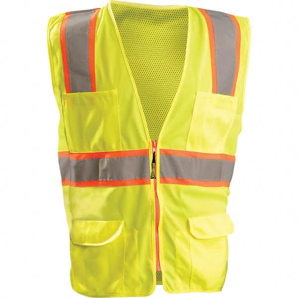 OccuNomix - Size 5XL HI-Vis Orange Mesh/Solid Surveyor's High Visibility Vest - USA Tool & Supply