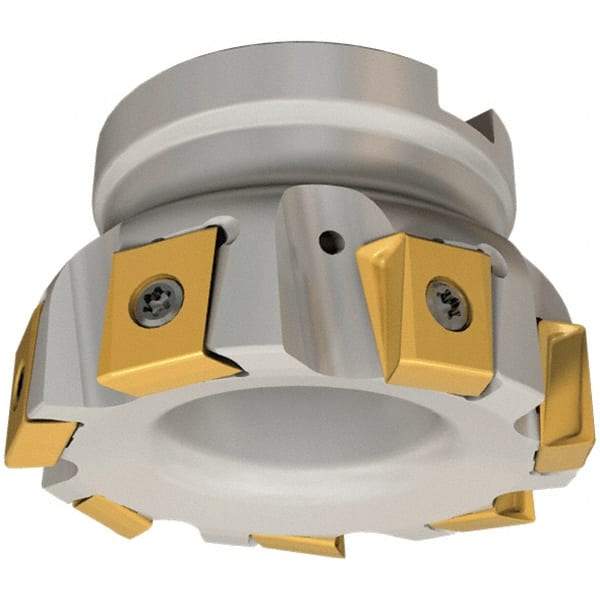 Iscar - 8 Inserts, 100mm Cut Diam, 32mm Arbor Diam, 16mm Max Depth of Cut, Indexable Square-Shoulder Face Mill - 0/90° Lead Angle, 50mm High, T490 LN.T 1607 Insert Compatibility, Through Coolant, Series Helitang - USA Tool & Supply