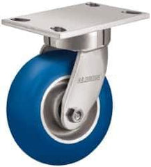 Albion - 5" Diam x 2" Wide x 6-1/2" OAH Top Plate Mount Swivel Caster - Neoprene, 600 Lb Capacity, Precision Sealed Bearing, 4 x 4-1/2" Plate - USA Tool & Supply