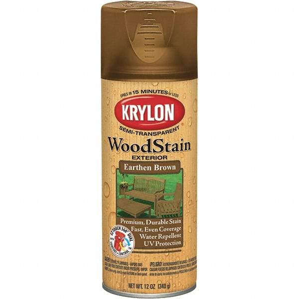Krylon - 0.5 Qt Aerosol Can Earth Brown Wood Stain - Oil-Based, Semi-Transparent - USA Tool & Supply