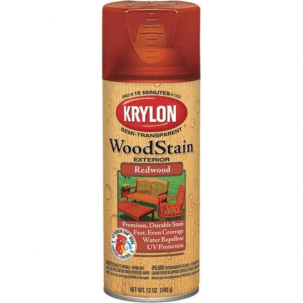 Krylon - 0.5 Qt Aerosol Can Redwood Wood Stain - Oil-Based, Semi-Transparent - USA Tool & Supply
