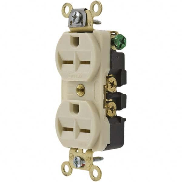 Hubbell Wiring Device-Kellems - 250 VAC 15A NEMA 6-15R Industrial Grade Ivory Straight Blade Duplex Receptacle - USA Tool & Supply