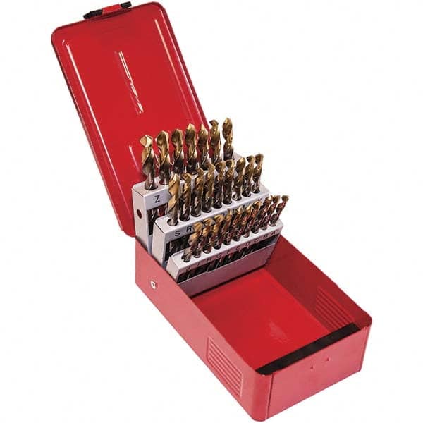 DORMER - 0.234 to 0.413", 118° Point, TiN Finish, High Speed Steel Jobber Length Drill Bit Set - USA Tool & Supply