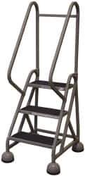 Cotterman - 33" 3 Step MasterStep Rolling Office Ladder - Assembled, 450 Lb Capacity, 27" Platform Height, 25" Base Width x 34" Base Depth, Rubber Matted - USA Tool & Supply