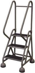 Cotterman - 33" 3 Step MasterStep Rolling Office Ladder - Assembled, 450 Lb Capacity, 27" Platform Height, 25" Base Width x 34" Base Depth, Rubber Matted - USA Tool & Supply