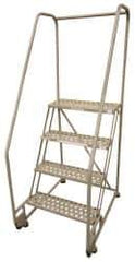 Cotterman - 70" 4 Step TiltNRoll Rolling Ladder - Assembled, 450 Lb Capacity, 40" Platform Height, 28" Base Width x 37" Base Depth, Perforated Tread - USA Tool & Supply