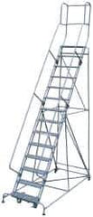 Cotterman - 182" 14 Step Rolling Warehouse Ladder - Knocked Down, 450 Lb Capacity, 140" Platform Height, 44" Base Width x 198" Base Depth, Perforated Tread - USA Tool & Supply