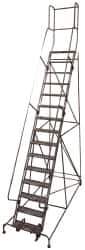 Cotterman - 192" 15 Step Rolling Warehouse Ladder - Knocked Down, 450 Lb Capacity, 150" Platform Height, 44" Base Width x 210" Base Depth, Perforated Tread - USA Tool & Supply