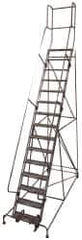 Cotterman - 192" 15 Step Rolling Warehouse Ladder - Knocked Down, 450 Lb Capacity, 150" Platform Height, 44" Base Width x 210" Base Depth, Perforated Tread - USA Tool & Supply