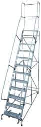 Cotterman - 162" 12 Step Rolling Warehouse Ladder - Knocked Down, 450 Lb Capacity, 120" Platform Height, 34" Base Width x 174" Base Depth, Perforated Tread - USA Tool & Supply