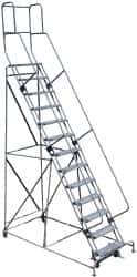 Cotterman - 172" 13 Step Rolling Warehouse Ladder - Knocked Down, 450 Lb Capacity, 130" Platform Height, 44" Base Width x 186" Base Depth, Perforated Tread - USA Tool & Supply