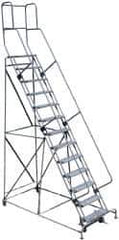 Cotterman - 172" 13 Step Rolling Warehouse Ladder - Knocked Down, 450 Lb Capacity, 130" Platform Height, 44" Base Width x 186" Base Depth, Perforated Tread - USA Tool & Supply
