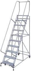 Cotterman - 140" 11 Step Rolling Warehouse Ladder - Assembled, 450 Lb Capacity, 110" Platform Height, 32" Base Width x 81" Base Depth, Perforated Tread - USA Tool & Supply