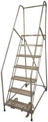 Cotterman - 100" 7 Step Rolling Warehouse Ladder - Assembled, 450 Lb Capacity, 70" Platform Height, 30" Base Width x 53" Base Depth, Perforated Tread - USA Tool & Supply