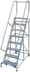 Cotterman - 110" 8 Step Rolling Warehouse Ladder - Assembled, 450 Lb Capacity, 80" Platform Height, 32" Base Width x 61" Base Depth, Perforated Tread - USA Tool & Supply