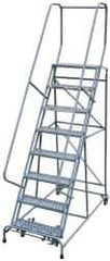 Cotterman - 110" 8 Step Rolling Warehouse Ladder - Assembled, 450 Lb Capacity, 80" Platform Height, 24" Base Width x 61" Base Depth, Perforated Tread - USA Tool & Supply