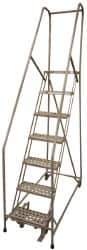 Cotterman - 100" 7 Step Rolling Warehouse Ladder - Assembled, 450 Lb Capacity, 70" Platform Height, 24" Base Width x 53" Base Depth, Perforated Tread - USA Tool & Supply