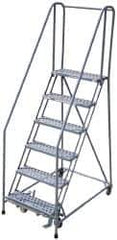 Cotterman - 90" 6 Step Rolling Warehouse Ladder - Assembled, 450 Lb Capacity, 60" Platform Height, 24" Base Width x 46" Base Depth, Perforated Tread - USA Tool & Supply