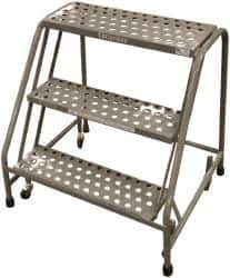 Cotterman - 30" 3 Step Rolling Warehouse Ladder - Assembled, 450 Lb Capacity, 30" Platform Height, 20" Base Width x 27" Base Depth, Perforated Tread - USA Tool & Supply