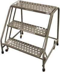 Cotterman - 30" 3 Step Rolling Warehouse Ladder - Assembled, 450 Lb Capacity, 30" Platform Height, 20" Base Width x 27" Base Depth, Perforated Tread - USA Tool & Supply