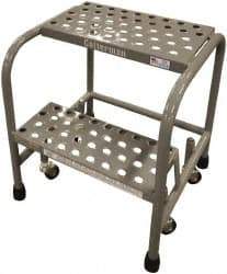 Cotterman - 20" 2 Step Rolling Warehouse Ladder - Assembled, 450 Lb Capacity, 20" Platform Height, 26" Base Width x 18" Base Depth, Perforated Tread - USA Tool & Supply