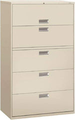 Hon - 42" Wide x 67" High x 19-1/4" Deep, 5 Drawer Roll-Out, Roll-Out Posting - Steel, Light Gray - USA Tool & Supply