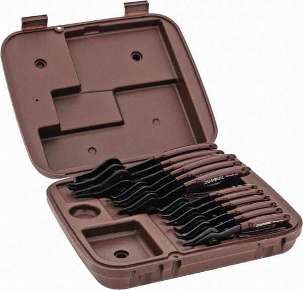 Paramount - 12 Piece, 3/8 to 3" Bore, 1/8 to 3-1/2" Shaft, Internal/External Retaining Ring Pliers Set - 0.038 to 0.09" Tip Diam Range - USA Tool & Supply