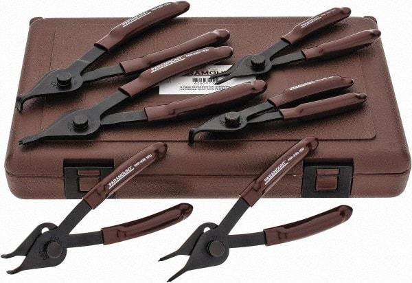 Paramount - 6 Piece, 3/8 to 1-3/4" Bore, 1/8 to 1-7/16" Shaft, Internal/External Retaining Ring Pliers Set - 0.038 to 0.07" Tip Diam Range - USA Tool & Supply