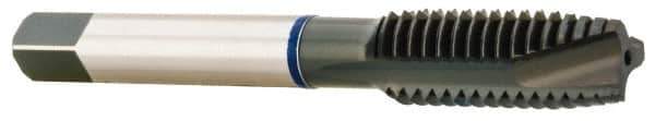 Accupro - #10-32, 3 Flute, Oxide Finish, Vanadium High Speed Steel Spiral Point Tap - Plug Chamfer, Right Hand Thread, 2-3/8" OAL, 16mm Thread Length, 4.928mm Shank Diam - Exact Industrial Supply