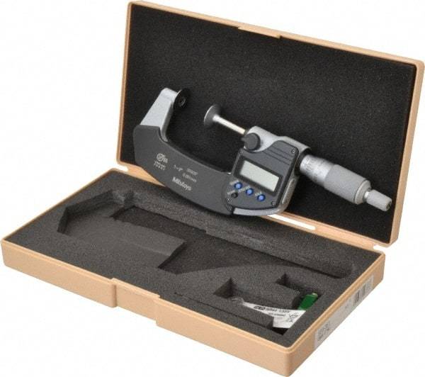Mitutoyo - 1 to 2 Inch, Ratchet Stop Thimble, IP65 Water Resistance, Electronic Disc Micrometer - 0.0002 Inch Accuracy, 20mm Disc, 0.00005 Inch Resolution - USA Tool & Supply