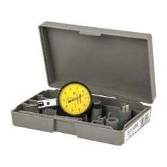 Mitutoyo - 0.2 mm Range, 0.002 mm Dial Graduation, Horizontal Dial Test Indicator - 1.5748 Inch Yellow Dial, 0-100-0 Dial Reading, Accurate to 0.003 Inch - USA Tool & Supply