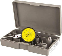 Mitutoyo - 1/2 mm Range, 0.01 mm Dial Graduation, Horizontal Dial Test Indicator - 1.5748 Inch Yellow Dial, 0-25-0 Dial Reading, Accurate to 0.01 Inch - USA Tool & Supply