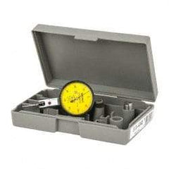 Mitutoyo - 0.8 mm Range, 0.01 mm Dial Graduation, Horizontal Dial Test Indicator - 1.5748 Inch Yellow Dial, 0-40-0 Dial Reading, Accurate to 0.008 Inch - USA Tool & Supply